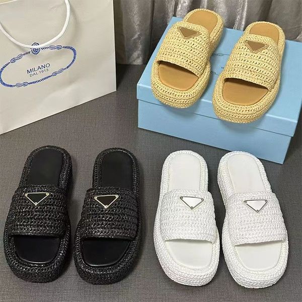 designer sandals ladies luxury platform slippers raffia straw sandal made in italy triangle buckle mules thick bottom heels slides, Black
designer sandals ladies luxury platform slippers raffia straw sandal made in italy triangle buckle mules thick bottom heels slides, Black