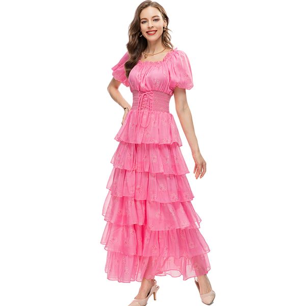 women's runway dresses o neck short sleeves tiered ruffles printed lace up waist elegant fashion designer vestidos, Black
women's runway dresses o neck short sleeves tiered ruffles printed lace up waist elegant fashion designer vestidos, Black