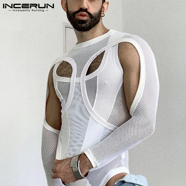 men s sleepwear incerun men bodysuits mesh patchwork see through pajamas o neck long sleeve rompers underwear 2023 skinny bodysuit s 5xl 230, Black;brown
men s sleepwear incerun men bodysuits mesh patchwork see through pajamas o neck long sleeve rompers underwear 2023 skinny bodysuit s 5xl 230, Black;brown