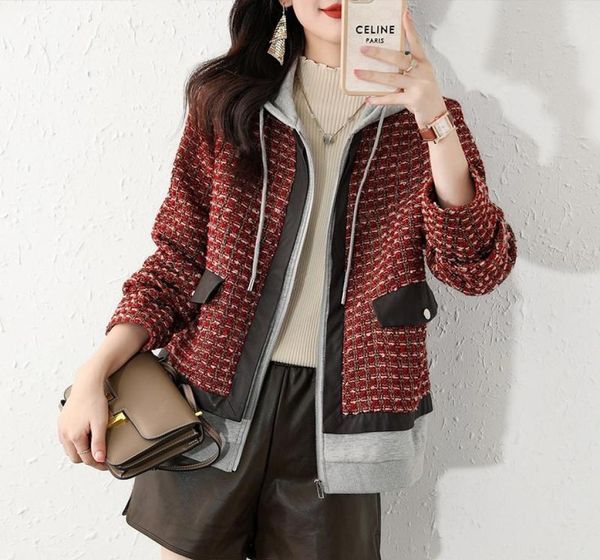 women039s wool blends winter fashion personality small fragrance style stitching plaid hooded jacket 2021 korean coat1054232, Black
women039s wool blends winter fashion personality small fragrance style stitching plaid hooded jacket 2021 korean coat1054232, Black