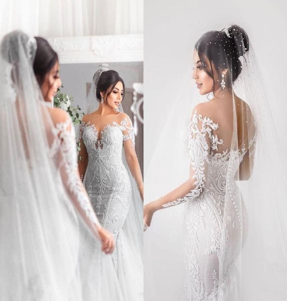 2020 long sleeve mermaid wedding dresses bridal gowns sheer jewel neck lace appliqued buttons back robe de mariee arabic wedding d6861572, White
2020 long sleeve mermaid wedding dresses bridal gowns sheer jewel neck lace appliqued buttons back robe de mariee arabic wedding d6861572, White