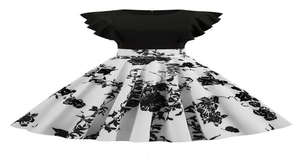 black white patchwork floral print summer dress women petal sleeve dot vintage robe casual rockabilly party vestidos5055444, Black;gray
black white patchwork floral print summer dress women petal sleeve dot vintage robe casual rockabilly party vestidos5055444, Black;gray