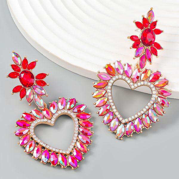 alloy diamond inlaid flower heart shaped earrings women's trend colored diamond earrings, Silver
alloy diamond inlaid flower heart shaped earrings women's trend colored diamond earrings, Silver