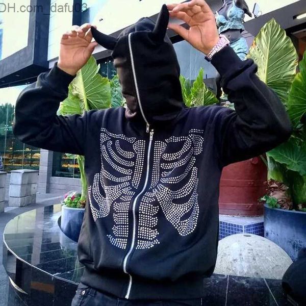 men's hoodies sweatshirts ziphoodie men's y2k clothing hoodie fashion jacket gothic rhinestone horny skeleton printed long sleeve, Black
men's hoodies sweatshirts ziphoodie men's y2k clothing hoodie fashion jacket gothic rhinestone horny skeleton printed long sleeve, Black