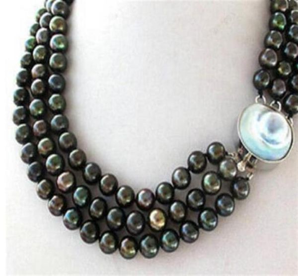 3 strands black peacock round pearl necklace mabe blister pearl clasp28714616459, Silver
3 strands black peacock round pearl necklace mabe blister pearl clasp28714616459, Silver