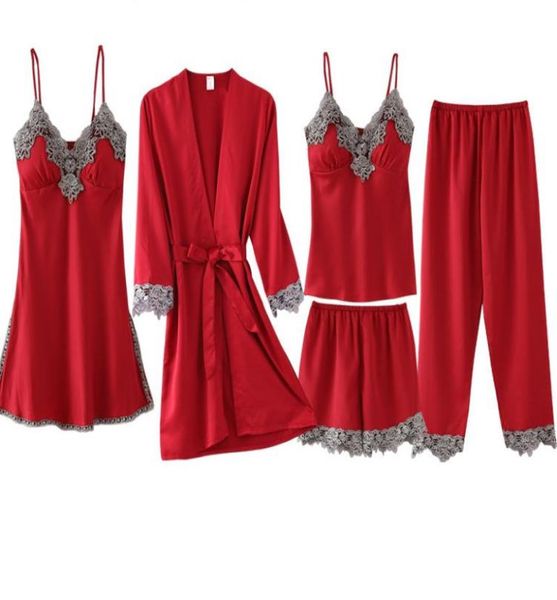 spring women pajamas 5 pcs satin sleepwear pijama lace home wear clothing embroidery sleep pyjama with chest pads sy030105 fromxia1662632, Black;red
spring women pajamas 5 pcs satin sleepwear pijama lace home wear clothing embroidery sleep pyjama with chest pads sy030105 fromxia1662632, Black;red