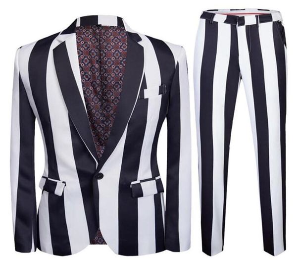 new men039s strip printed suits slim fit party suits 2 pieces jacket pant prom men performance3459794, White;black
new men039s strip printed suits slim fit party suits 2 pieces jacket pant prom men performance3459794, White;black