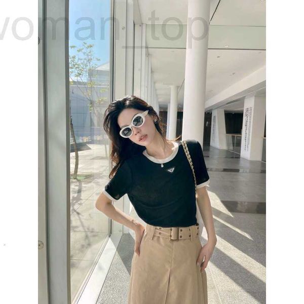 women's t-shirt designer p family 23 spring/summer new fresh style triangle decorative contrast color comfortable knitted age reducing, White
women's t-shirt designer p family 23 spring/summer new fresh style triangle decorative contrast color comfortable knitted age reducing, White