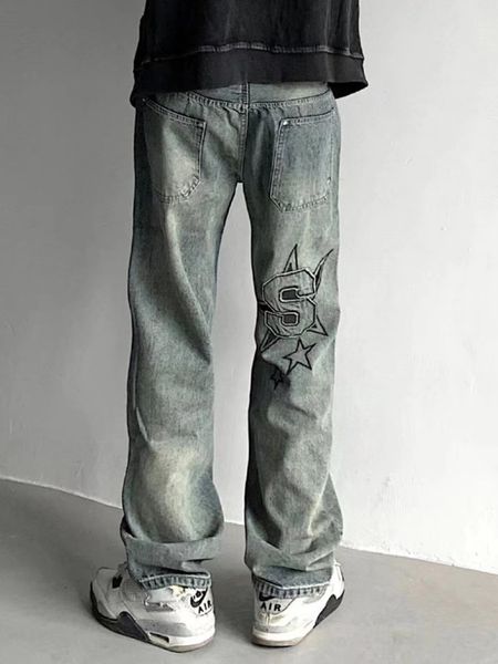 men's jeans sticker embroidered letter jeans men's high street washed old casual straight leg pants loose wide leg casual men', Blue
men's jeans sticker embroidered letter jeans men's high street washed old casual straight leg pants loose wide leg casual men', Blue