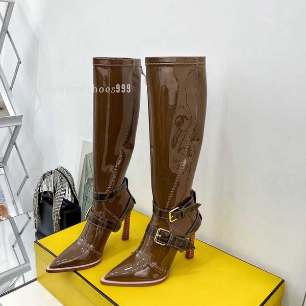 brown stretchy neoprene stiletto heels tall boots patent leather back zip buckle shoes pointed toes knee-high boot luxury designers shoe for, Black
brown stretchy neoprene stiletto heels tall boots patent leather back zip buckle shoes pointed toes knee-high boot luxury designers shoe for, Black