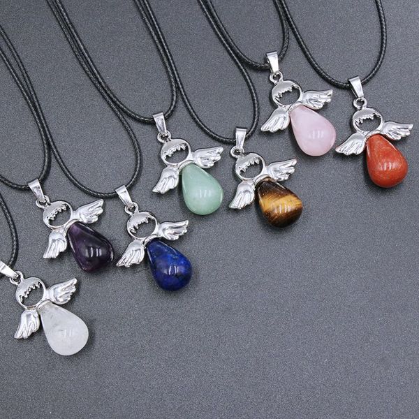natural stone angel pendant necklace pink crystal opal amthyst charms pu chain necklaces for women jewelry, Silver
natural stone angel pendant necklace pink crystal opal amthyst charms pu chain necklaces for women jewelry, Silver