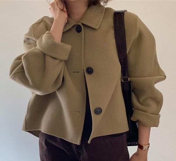 women039s wool blends korean chic vintage manteau femme lapel loose khaki longsleeved woolen coat women short jacket overcoa6883333, Black
women039s wool blends korean chic vintage manteau femme lapel loose khaki longsleeved woolen coat women short jacket overcoa6883333, Black