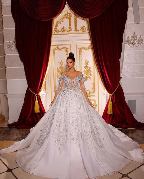 luxury ball gown wedding dresses long sleeves v neck sequins appliques diamonds floor length beads lace-up 3d lace crystals bridal gowns dre, White
luxury ball gown wedding dresses long sleeves v neck sequins appliques diamonds floor length beads lace-up 3d lace crystals bridal gowns dre, White