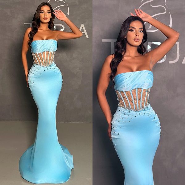 elegant sky blue mermaid evening dresses strapless beads formal party prom dress pleats illusion bodice dresses for special occasion, Black;red
elegant sky blue mermaid evening dresses strapless beads formal party prom dress pleats illusion bodice dresses for special occasion, Black;red