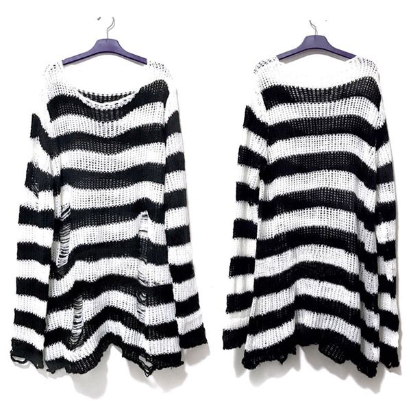 women's hoodies sweatshirts punk gothic long sweater summer women striped cool hollow out hole broken jumper loose rock thin dark stree, Black
women's hoodies sweatshirts punk gothic long sweater summer women striped cool hollow out hole broken jumper loose rock thin dark stree, Black