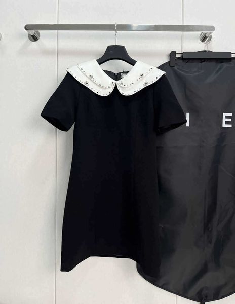 23 summer new style elegant and elegant style wave edge lapel beaded short sleeve waist wrap dress, Black;gray
23 summer new style elegant and elegant style wave edge lapel beaded short sleeve waist wrap dress, Black;gray
