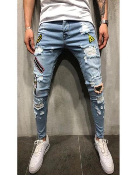 men stretchy jeans ripped skinny biker jeans destroyed taped slim denim pants ca1433131, Blue
men stretchy jeans ripped skinny biker jeans destroyed taped slim denim pants ca1433131, Blue