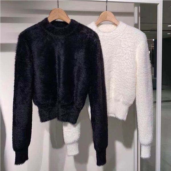 women's sweaters autumn and winter new style long sleeve black and white round neck plush short pullover mohair sweater for women, White;black
women's sweaters autumn and winter new style long sleeve black and white round neck plush short pullover mohair sweater for women, White;black