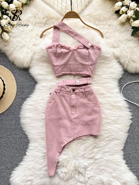 two piece dress singreiny denim pink women sets zipper sashes button pocket irregular strapless backless denim skirt two piece set 230802, White
two piece dress singreiny denim pink women sets zipper sashes button pocket irregular strapless backless denim skirt two piece set 230802, White
