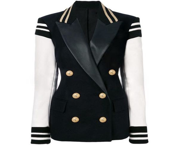 fashion blazer women039s leather patchwork double breasted blazer classic varsity jacket2708926, White;black
fashion blazer women039s leather patchwork double breasted blazer classic varsity jacket2708926, White;black