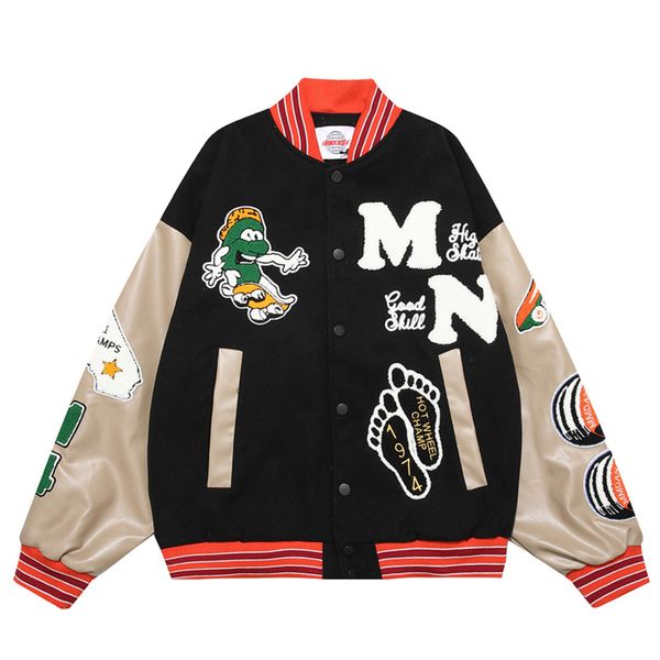 men's jackets cartoon towel embroidery leather sleeve baseball autumn street fashion for man 2 colors 230803, Black;brown
men's jackets cartoon towel embroidery leather sleeve baseball autumn street fashion for man 2 colors 230803, Black;brown