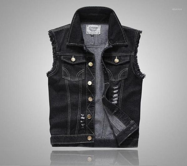 plus size ripped black denim vest mens slim fit male jeans sleeveless jacket tank cowboy brand 5xl armhole style13521346, Black;white
plus size ripped black denim vest mens slim fit male jeans sleeveless jacket tank cowboy brand 5xl armhole style13521346, Black;white