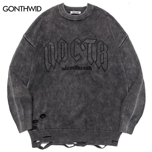 men's sweaters hip hop ripped sweater streetwear harajuku embroidery letter knitted destroyed holes jumper 2023 fashion punk loose pull, White;black
men's sweaters hip hop ripped sweater streetwear harajuku embroidery letter knitted destroyed holes jumper 2023 fashion punk loose pull, White;black