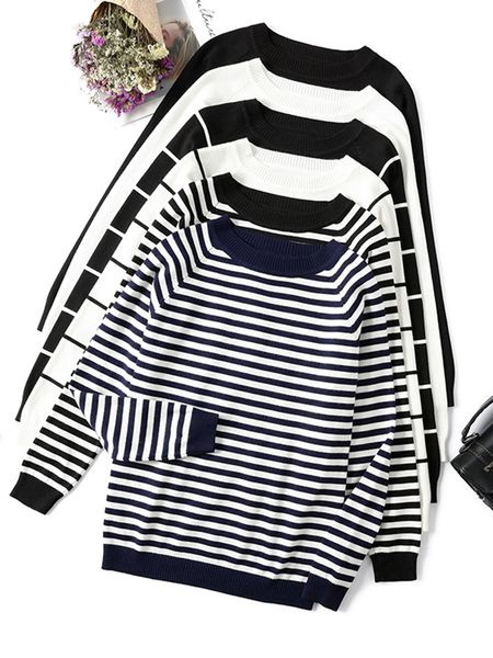 women's sweaters autumn winter long sleeve striped pullover women sweater knitted oneck korean pull femme jumper female white 230803, White;black
women's sweaters autumn winter long sleeve striped pullover women sweater knitted oneck korean pull femme jumper female white 230803, White;black