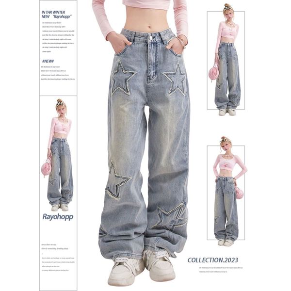 women's jeans jeans women spring and autumn fashion trend high street star sticker design straight leg wide leg casual pants style 2308, Blue
women's jeans jeans women spring and autumn fashion trend high street star sticker design straight leg wide leg casual pants style 2308, Blue