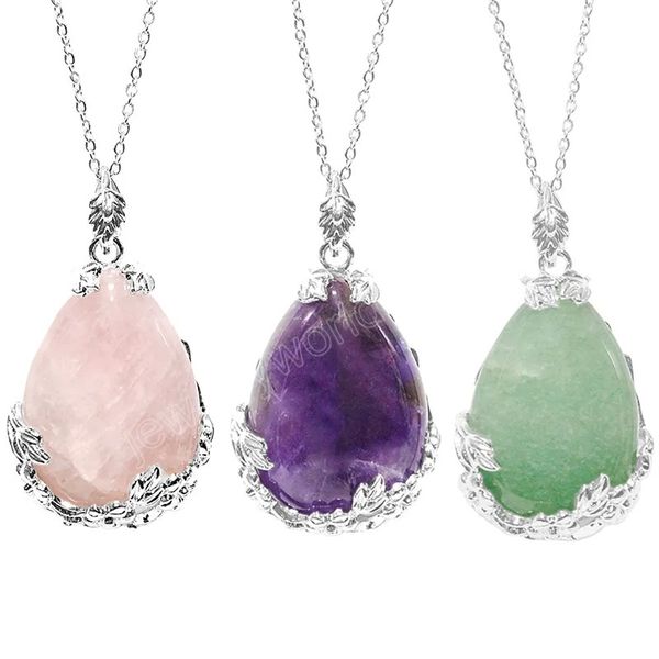 natural stone wire wrapper flower large teardrop crystal necklace for women reiki healing rose quartz pendant, Silver
natural stone wire wrapper flower large teardrop crystal necklace for women reiki healing rose quartz pendant, Silver