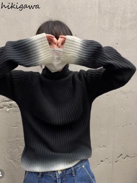 women's sweaters harajuku gradient sweater women pull femme turtleneck long sleeve sueter loose causal knitted pullovers y2k ropa muje, White;black
women's sweaters harajuku gradient sweater women pull femme turtleneck long sleeve sueter loose causal knitted pullovers y2k ropa muje, White;black