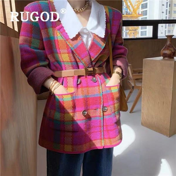women's jackets rugod fashion bright pink green plaid knit suit korean elegant notched collar belted vintage jacket autumn winter women, Black;brown
women's jackets rugod fashion bright pink green plaid knit suit korean elegant notched collar belted vintage jacket autumn winter women, Black;brown