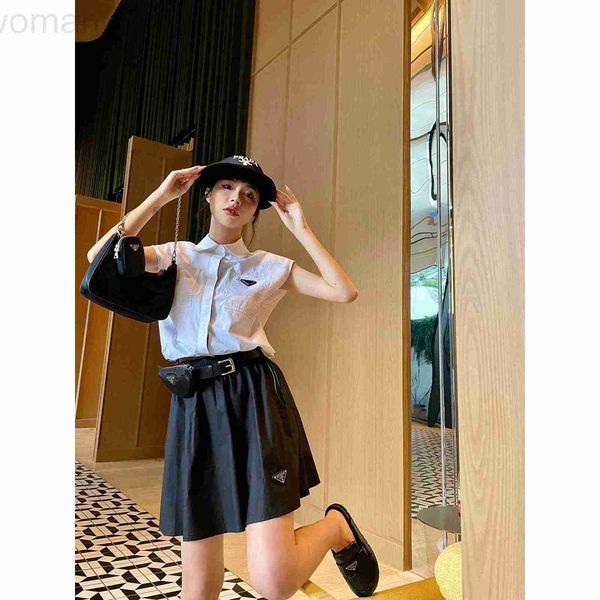 women's two piece pants designer new fashion triangle logo microchapter bottom drawstring short sleeve shirt+high waist umbrella skirt, White
women's two piece pants designer new fashion triangle logo microchapter bottom drawstring short sleeve shirt+high waist umbrella skirt, White