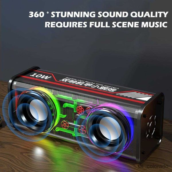 Image of Portable Speakers Transparent Bluetooth Speaker Double Sound RGB Outdoor Sports Portable Subwoofer Wireless Bluetooth Bass Speaker R230803