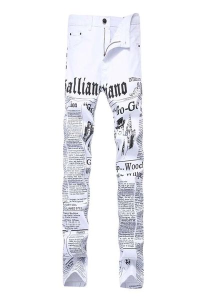 2019 men print jeans painted denim pants words casual high elastic stretchy fashionable straight mid waist 5970633, Blue