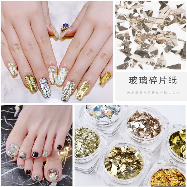6boxes nail art glass fragments, super shiny nails glitter sequins decorations, irregular magic gold foil for manicure diy ornaments, Silver;gold
6boxes nail art glass fragments, super shiny nails glitter sequins decorations, irregular magic gold foil for manicure diy ornaments, Silver;gold