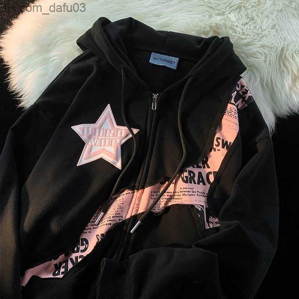 men's hoodies sweatshirts y2k harajuku street star letter print stitched cardigan women's fashion brand sweet cool college style, Black
men's hoodies sweatshirts y2k harajuku street star letter print stitched cardigan women's fashion brand sweet cool college style, Black