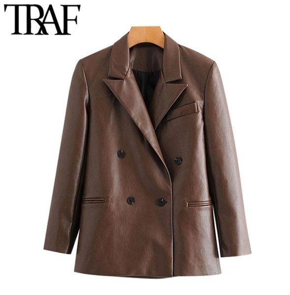 traf women fashion double breasted faux leather blazers coat vintage notched long sleeve female outerwear chic 2011141825212, White;black
traf women fashion double breasted faux leather blazers coat vintage notched long sleeve female outerwear chic 2011141825212, White;black