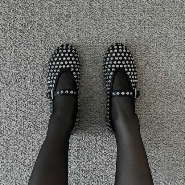 2023 alaia shoes summer round toe rhinestone flat ballet shoes women brand leather rivet buckle strap loafers shoes causal walking shoes, Black
2023 alaia shoes summer round toe rhinestone flat ballet shoes women brand leather rivet buckle strap loafers shoes causal walking shoes, Black