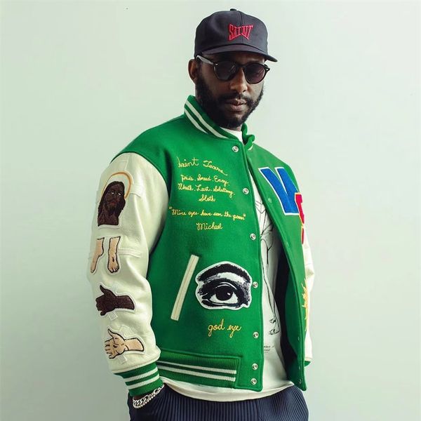 men's jackets saint michael 2023ss style jesus embroidery badge loose star highquality baseball jacket 230803, Black;brown
men's jackets saint michael 2023ss style jesus embroidery badge loose star highquality baseball jacket 230803, Black;brown