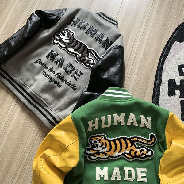 men's jackets ss thick oversized human made jackets men women contrast leather sleeve tiger embroidery baseball uniform jacket 230802, Black;brown
men's jackets ss thick oversized human made jackets men women contrast leather sleeve tiger embroidery baseball uniform jacket 230802, Black;brown