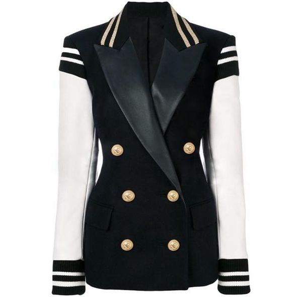 high street new fashion stylish blazer varsity jacket women039s leather sleeve patchwork lion buttons blazer 2011147356722, White;black
high street new fashion stylish blazer varsity jacket women039s leather sleeve patchwork lion buttons blazer 2011147356722, White;black