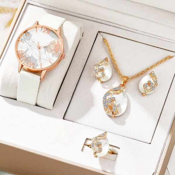 wristwatches 5pcs set fashion casual women jewelry watches ladies quartz watch womens crystal necklace earrings ring wristwatch 230802, Slivery;brown
wristwatches 5pcs set fashion casual women jewelry watches ladies quartz watch womens crystal necklace earrings ring wristwatch 230802, Slivery;brown