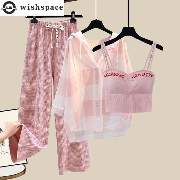 women's two piece pants plaid patchwork chiffon shirt pink suspender wide leg pants threepiece elegant women's pants set summer sp, White
women's two piece pants plaid patchwork chiffon shirt pink suspender wide leg pants threepiece elegant women's pants set summer sp, White