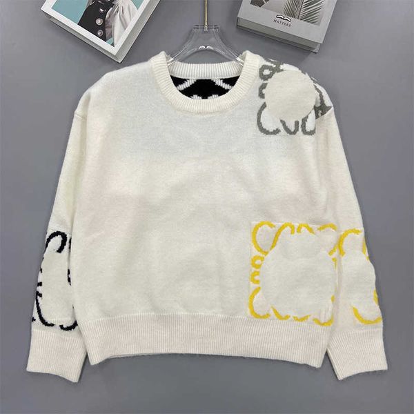 high version lazy style round neck long sleeved women's knitted sweater cardigan letter jacquard new for early spring 2023, White;black
high version lazy style round neck long sleeved women's knitted sweater cardigan letter jacquard new for early spring 2023, White;black