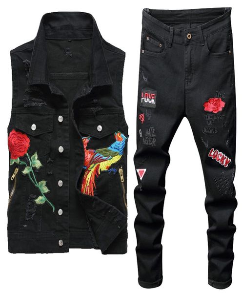2021 spring black tracksuits men039s rose embroidery hole jeans two pieces sets turn down collar phoenix flower denim vest ri3326960, Gray
2021 spring black tracksuits men039s rose embroidery hole jeans two pieces sets turn down collar phoenix flower denim vest ri3326960, Gray