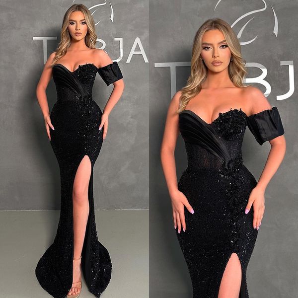 elegant black mermaid evening dresses sweetheart sequins formal party prom dress pleats split dresses for special occasion, Black;red
elegant black mermaid evening dresses sweetheart sequins formal party prom dress pleats split dresses for special occasion, Black;red