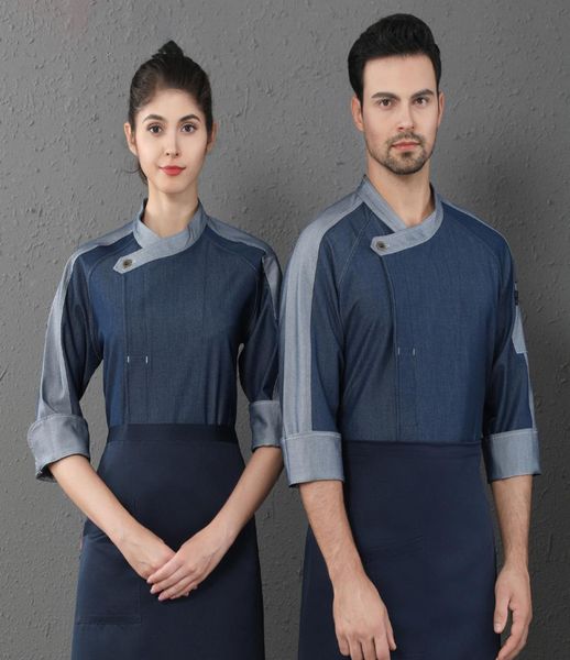 cook men shirts chef uniform patchwork 34 sleeve food service restaurant kitchen bakery chef jackets6020085, White;black