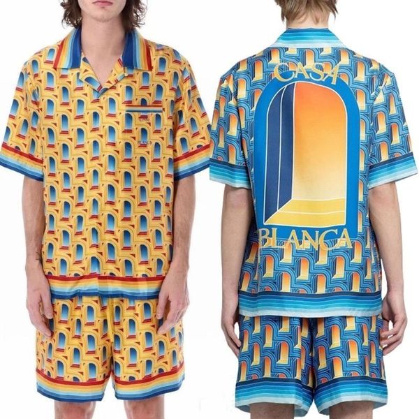 men's casual shirts yellow blue contrast casablanca shirts skil dream gate twill short sleeve causal beach hawaiian shirt for men women, White;black
men's casual shirts yellow blue contrast casablanca shirts skil dream gate twill short sleeve causal beach hawaiian shirt for men women, White;black