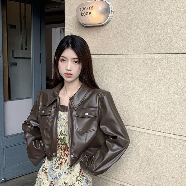 women's jackets mexzt pu leather cropped jacket vintage motorcycle short coat bf streetwear korean pockets zipper loose casual outwear, Black;brown
women's jackets mexzt pu leather cropped jacket vintage motorcycle short coat bf streetwear korean pockets zipper loose casual outwear, Black;brown